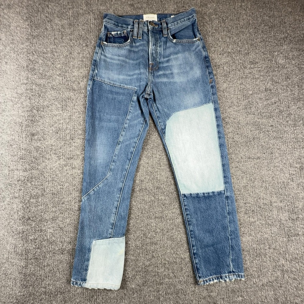 FRAME Le Original Jeans Womens 24 Medium Wash High Rise Straight Patchwork Denim